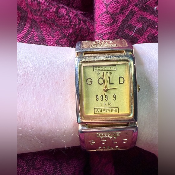 Cannes Accessories - Gold Bullion Bar Novelty Watch Vintage Cannes Quartz New Battery Gold Tone